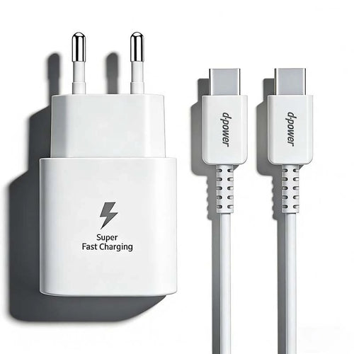 Chargeur rapide PD 25W D-Power J8548| Kit avec câble Type-C vers Type-C | Compatible Samsung/Apple/Android | Certifié CE, pour voyages